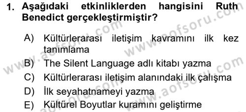 Kültürlerarası İletişim Dersi 2017 - 2018 Yılı (Vize) Ara Sınav Soruları 1. Soru