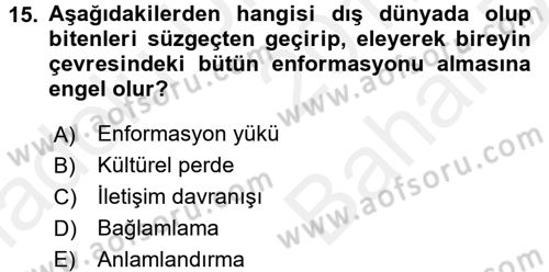 Kültürlerarası İletişim Dersi 2017 - 2018 Yılı (Vize) Ara Sınav Soruları 15. Soru
