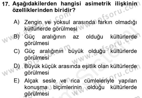 Kültürlerarası İletişim Dersi 2017 - 2018 Yılı (Vize) Ara Sınav Soruları 17. Soru