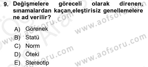 Kültürlerarası İletişim Dersi 2017 - 2018 Yılı (Vize) Ara Sınav Soruları 9. Soru