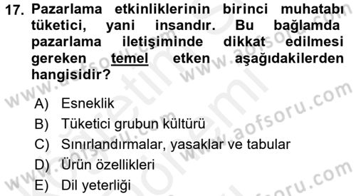 Kültürlerarası İletişim Dersi 2017 - 2018 Yılı (Final) Dönem Sonu Sınav Soruları 17. Soru