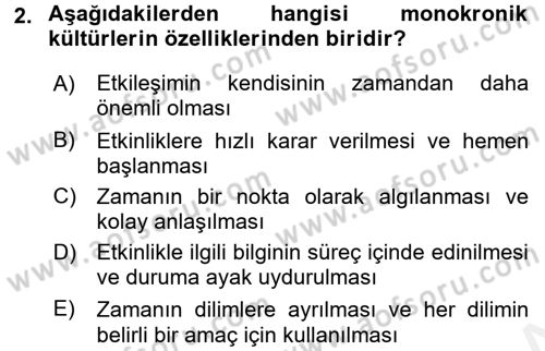 Kültürlerarası İletişim Dersi 2017 - 2018 Yılı (Final) Dönem Sonu Sınav Soruları 2. Soru