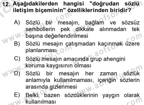 Kültürlerarası İletişim Dersi 2018 - 2019 Yılı 3 Ders Sınav Soruları 12. Soru
