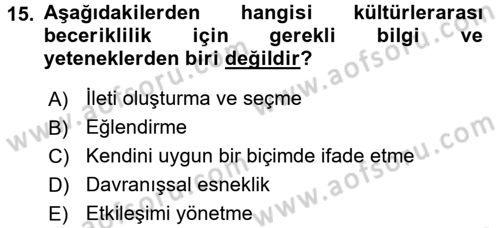 Kültürlerarası İletişim Dersi 2018 - 2019 Yılı 3 Ders Sınav Soruları 15. Soru