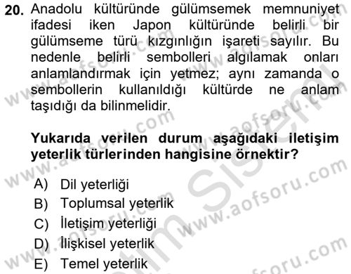 Kültürlerarası İletişim Dersi 2018 - 2019 Yılı 3 Ders Sınav Soruları 20. Soru