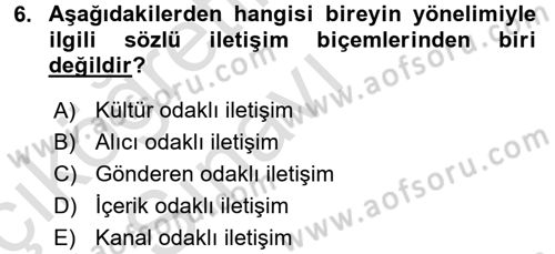 Kültürlerarası İletişim Dersi 2018 - 2019 Yılı 3 Ders Sınav Soruları 6. Soru