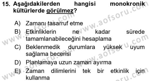 Kültürlerarası İletişim Dersi 2018 - 2019 Yılı (Vize) Ara Sınavı 15. Soru