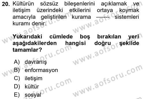 Kültürlerarası İletişim Dersi 2018 - 2019 Yılı (Vize) Ara Sınavı 20. Soru