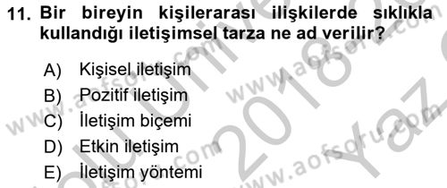 Kültürlerarası İletişim Dersi 2018 - 2019 Yılı Yaz Okulu Sınav Soruları 11. Soru