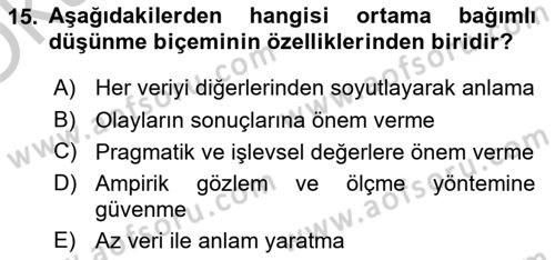 Kültürlerarası İletişim Dersi 2018 - 2019 Yılı Yaz Okulu Sınav Soruları 15. Soru