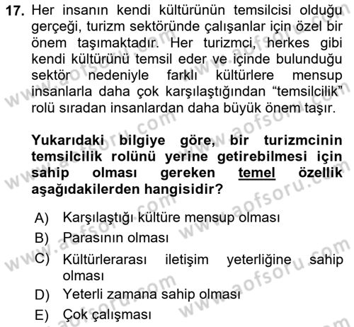 Kültürlerarası İletişim Dersi 2018 - 2019 Yılı Yaz Okulu Sınav Soruları 17. Soru