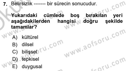 Kültürlerarası İletişim Dersi 2018 - 2019 Yılı Yaz Okulu Sınav Soruları 7. Soru