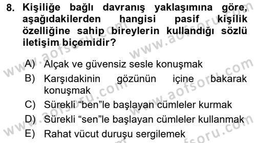 Kültürlerarası İletişim Dersi 2018 - 2019 Yılı Yaz Okulu Sınav Soruları 8. Soru