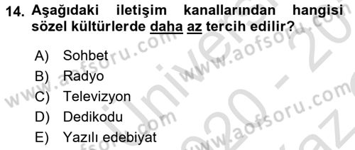 Kültürlerarası İletişim Dersi 2020 - 2021 Yılı Yaz Okulu Sınav Soruları 14. Soru