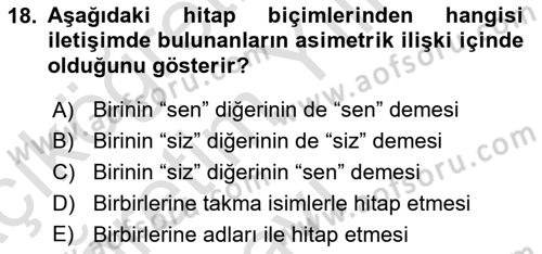 Kültürlerarası İletişim Dersi 2020 - 2021 Yılı Yaz Okulu Sınav Soruları 18. Soru