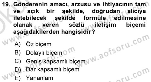 Kültürlerarası İletişim Dersi 2020 - 2021 Yılı Yaz Okulu Sınav Soruları 19. Soru
