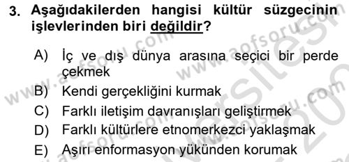Kültürlerarası İletişim Dersi 2020 - 2021 Yılı Yaz Okulu Sınav Soruları 3. Soru