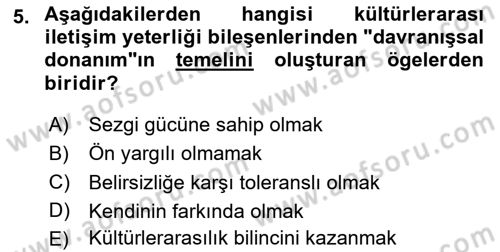 Kültürlerarası İletişim Dersi 2020 - 2021 Yılı Yaz Okulu Sınav Soruları 5. Soru