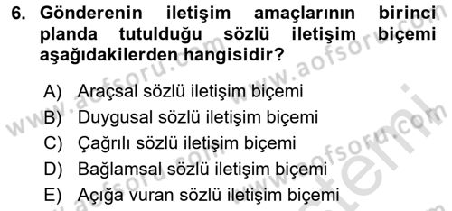 Kültürlerarası İletişim Dersi 2020 - 2021 Yılı Yaz Okulu Sınav Soruları 6. Soru