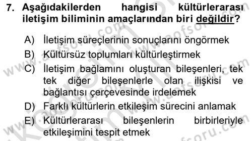 Kültürlerarası İletişim Dersi 2020 - 2021 Yılı Yaz Okulu Sınav Soruları 7. Soru