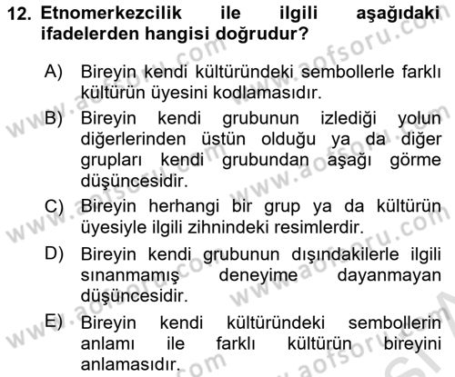 Kültürlerarası İletişim Dersi 2021 - 2022 Yılı (Vize) Ara Sınav Soruları 12. Soru