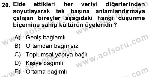 Kültürlerarası İletişim Dersi 2021 - 2022 Yılı (Vize) Ara Sınav Soruları 20. Soru