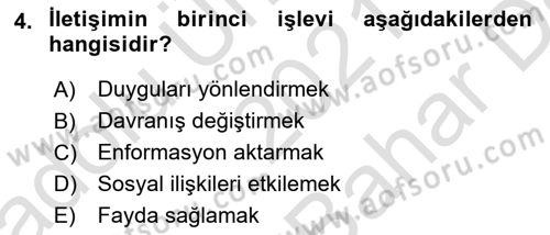 Kültürlerarası İletişim Dersi 2021 - 2022 Yılı (Vize) Ara Sınav Soruları 4. Soru