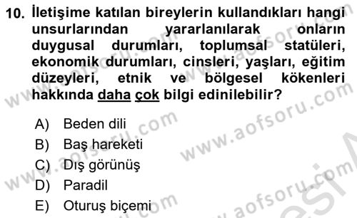 Kültürlerarası İletişim Dersi 2021 - 2022 Yılı (Final) Dönem Sonu Sınav Soruları 10. Soru
