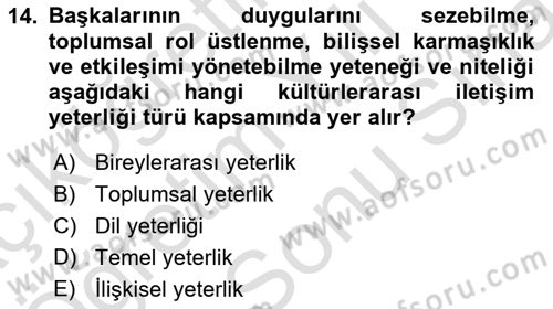 Kültürlerarası İletişim Dersi 2021 - 2022 Yılı (Final) Dönem Sonu Sınav Soruları 14. Soru