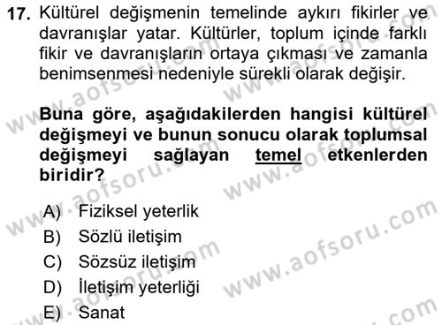 Kültürlerarası İletişim Dersi 2021 - 2022 Yılı (Final) Dönem Sonu Sınav Soruları 17. Soru