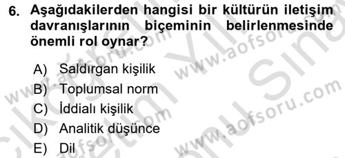 Kültürlerarası İletişim Dersi 2021 - 2022 Yılı (Final) Dönem Sonu Sınav Soruları 6. Soru