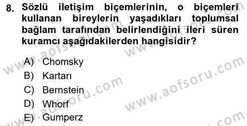 Kültürlerarası İletişim Dersi 2021 - 2022 Yılı (Final) Dönem Sonu Sınav Soruları 8. Soru