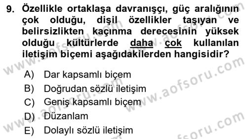 Kültürlerarası İletişim Dersi 2021 - 2022 Yılı (Final) Dönem Sonu Sınav Soruları 9. Soru