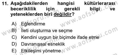 Kültürlerarası İletişim Dersi 2021 - 2022 Yılı Yaz Okulu Sınav Soruları 11. Soru