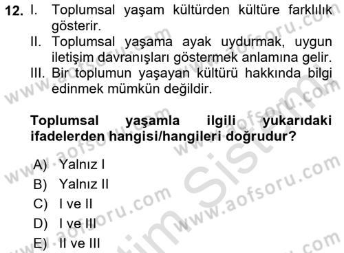 Kültürlerarası İletişim Dersi 2021 - 2022 Yılı Yaz Okulu Sınav Soruları 12. Soru