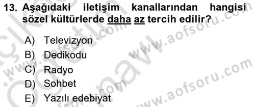Kültürlerarası İletişim Dersi 2021 - 2022 Yılı Yaz Okulu Sınav Soruları 13. Soru