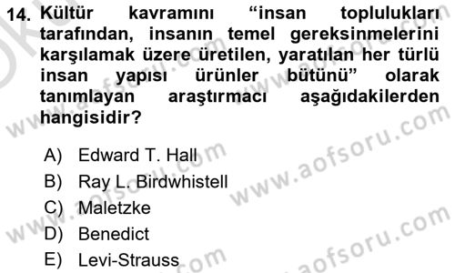 Kültürlerarası İletişim Dersi 2021 - 2022 Yılı Yaz Okulu Sınav Soruları 14. Soru