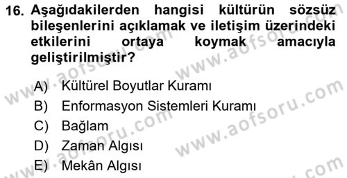 Kültürlerarası İletişim Dersi 2021 - 2022 Yılı Yaz Okulu Sınav Soruları 16. Soru