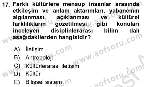 Kültürlerarası İletişim Dersi 2021 - 2022 Yılı Yaz Okulu Sınav Soruları 17. Soru