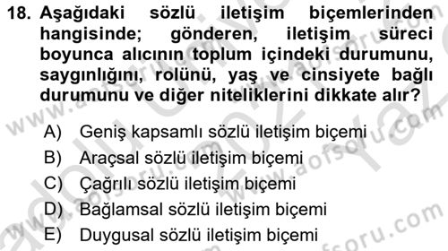 Kültürlerarası İletişim Dersi 2021 - 2022 Yılı Yaz Okulu Sınav Soruları 18. Soru