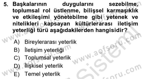 Kültürlerarası İletişim Dersi 2021 - 2022 Yılı Yaz Okulu Sınav Soruları 5. Soru