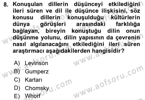 Kültürlerarası İletişim Dersi 2021 - 2022 Yılı Yaz Okulu Sınav Soruları 8. Soru