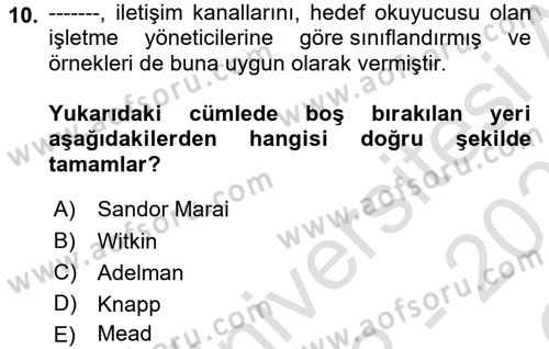 Kültürlerarası İletişim Dersi 2022 - 2023 Yılı Yaz Okulu Sınav Soruları 10. Soru
