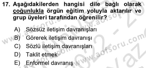 Kültürlerarası İletişim Dersi 2022 - 2023 Yılı Yaz Okulu Sınav Soruları 17. Soru