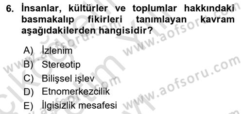 Kültürlerarası İletişim Dersi 2022 - 2023 Yılı Yaz Okulu Sınav Soruları 6. Soru