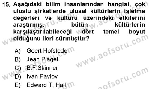 Kültürlerarası İletişim Dersi 2023 - 2024 Yılı (Vize) Ara Sınav Soruları 15. Soru