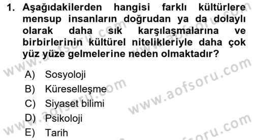 Kültürlerarası İletişim Dersi 2023 - 2024 Yılı (Final) Dönem Sonu Sınav Soruları 1. Soru