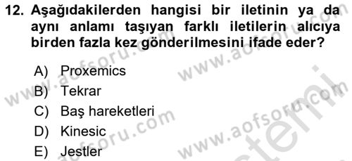 Kültürlerarası İletişim Dersi 2023 - 2024 Yılı (Final) Dönem Sonu Sınav Soruları 12. Soru