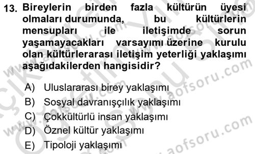 Kültürlerarası İletişim Dersi 2023 - 2024 Yılı (Final) Dönem Sonu Sınav Soruları 13. Soru