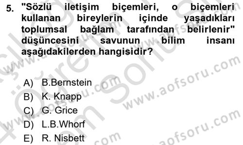 Kültürlerarası İletişim Dersi 2023 - 2024 Yılı (Final) Dönem Sonu Sınav Soruları 5. Soru